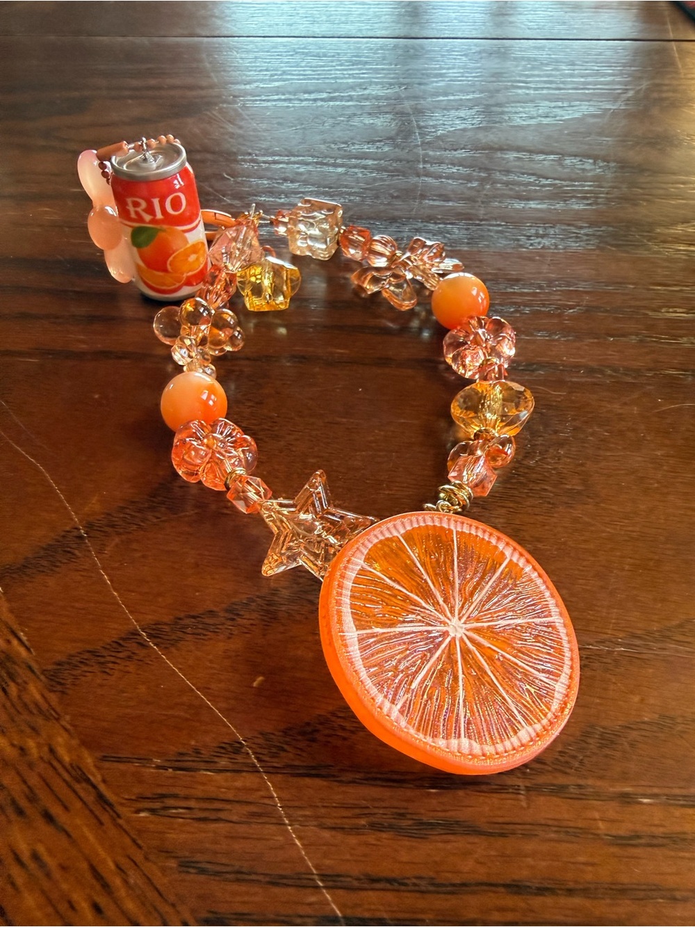 Orange Slice Keychain with Beaded Fruit Can Accent